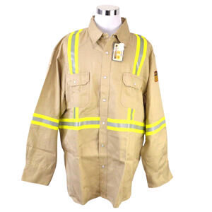 NEW Just In Trend Flame Resistant Shirt 3XL Beige Snap Buttons Hi Vis Reflective